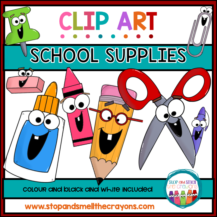 black and white school supplies clip art