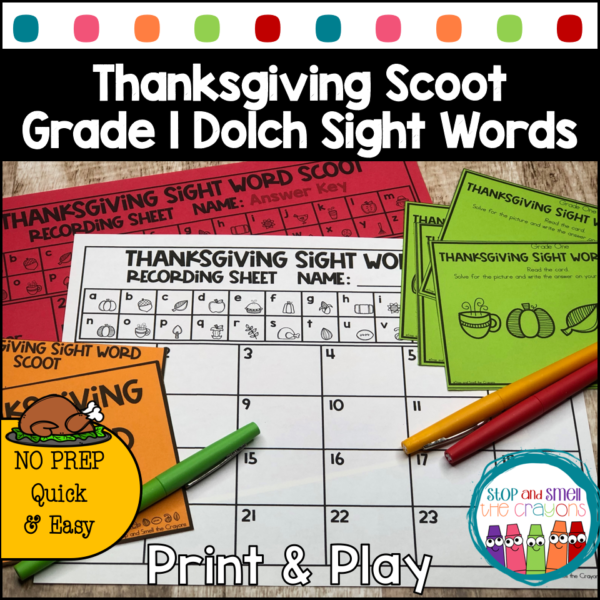 Thanksgiving Scoot Sight Words Grade One Dolch Words