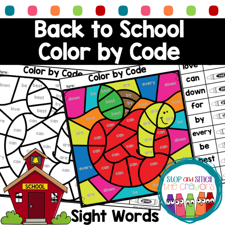 Back to School Color by Code Sight Words - Stop and Smell the Crayons