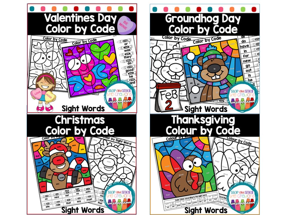 Color by sight word worksheets