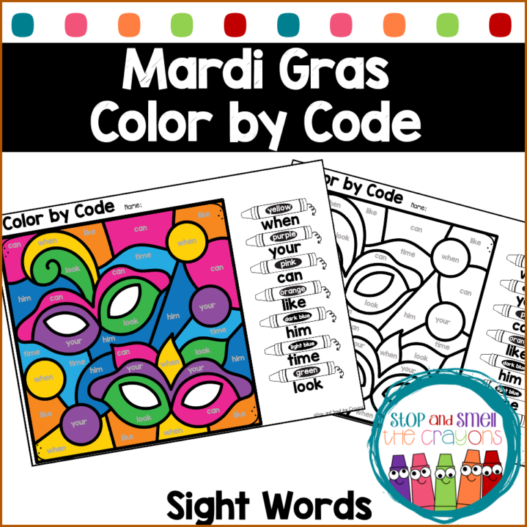 Mardi Gras Color By Code Sight Words Stop And Smell The Crayons