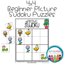 spring sudoku puzzles with a bird, butterfly, flower and worm