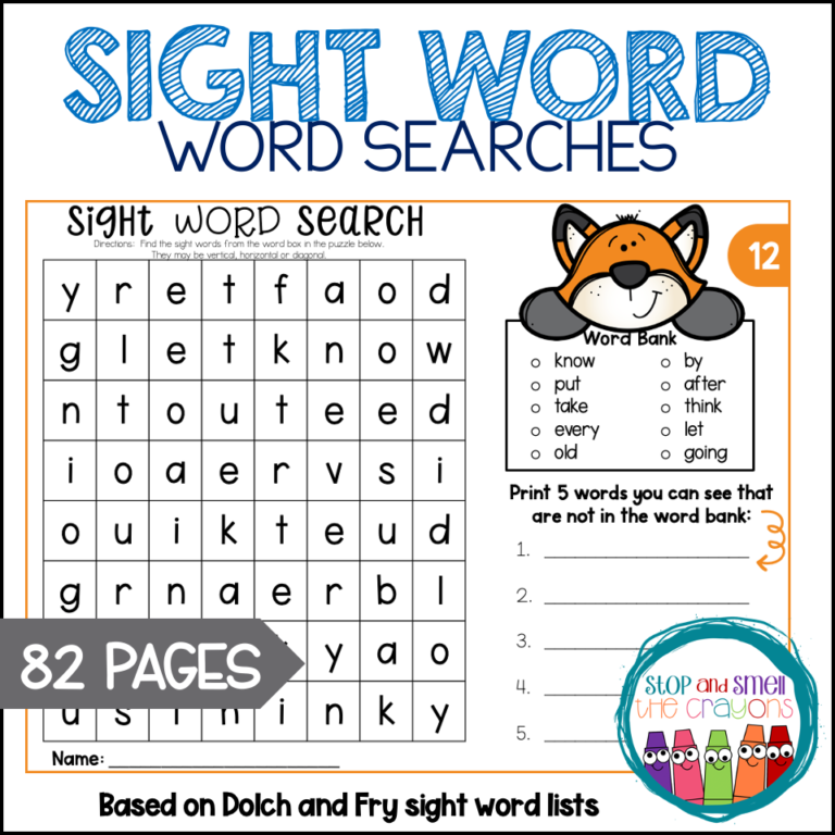 Sight Word Searches - Stop and Smell the Crayons