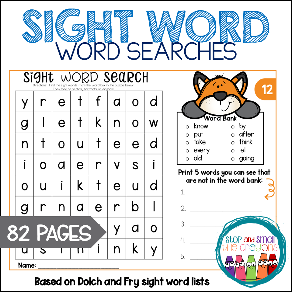sight word searches stop and smell the crayons