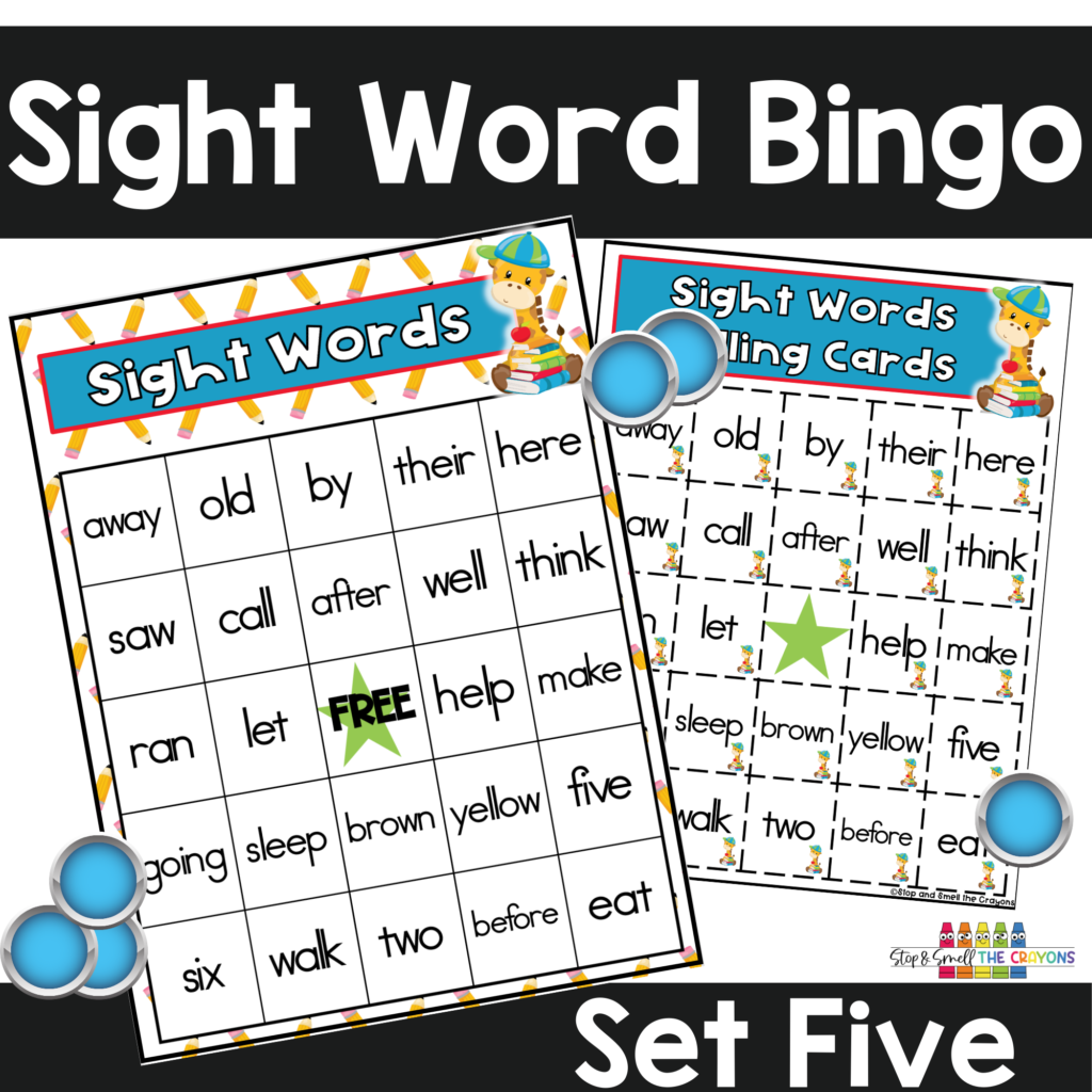 Dolch Sight Word Bingo Game Set 5 - Stop and Smell the Crayons