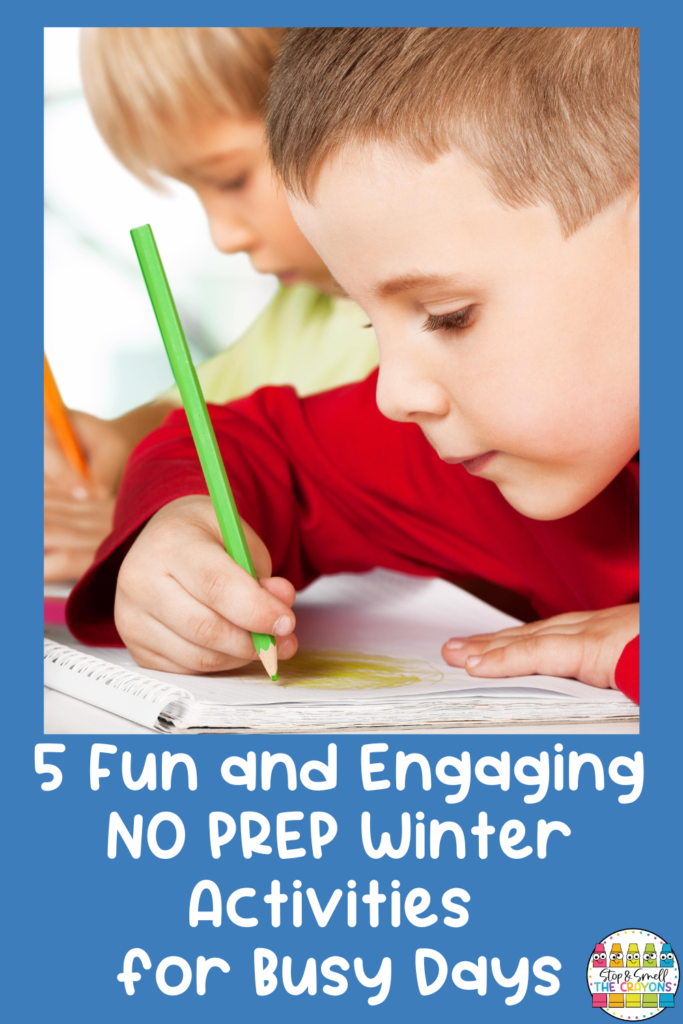 Looking for fun and engaging activities to do with your students on those days filled with holiday activities like play rehearsals, school-wide celebrations, or class parties? These NO PREP Christmas activities are just what you've been looking for. Take some stress out of your December with these learning activities that feel more like games than practice for your students. These no-prep winter activities are also perfect to send home for extra practice during winter break! #stopandsmellthecrayons