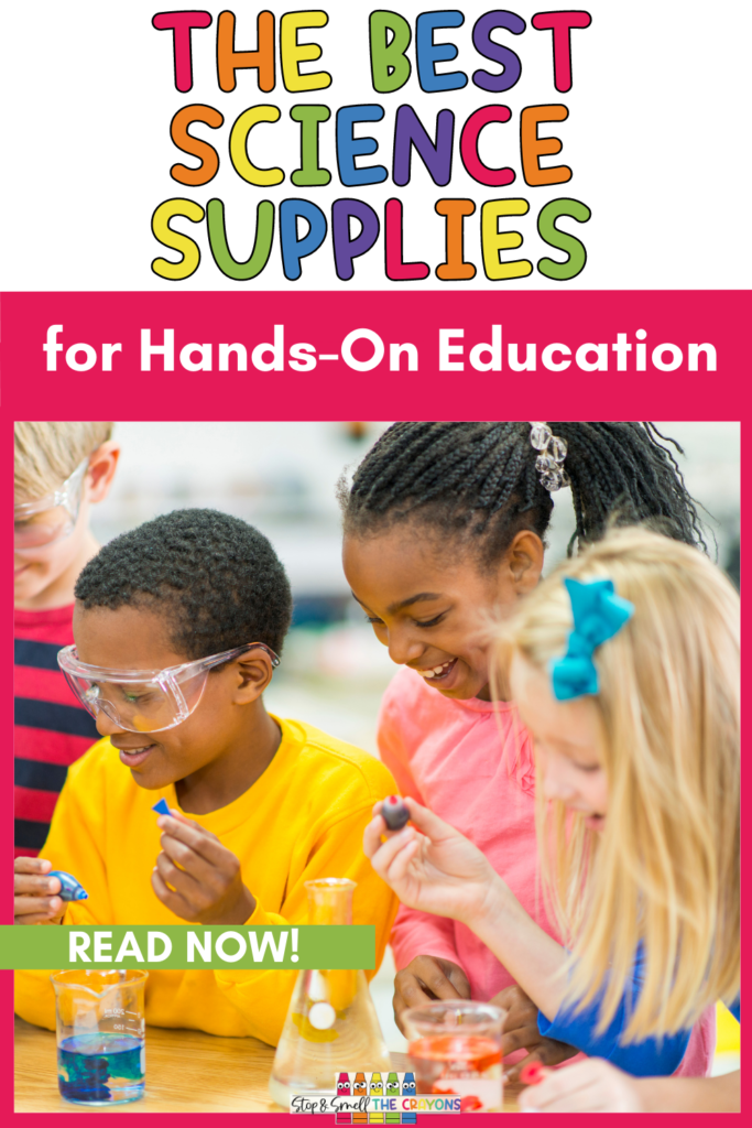 Use easy-to-find science supplies like paper towel rolls, coffee filters, magnets, paper cups, paper clips, and more for super fun and exciting hands-on science activities your students will love this year. From recyclable materials to conveniently found online supplies, you will be surprised at the amount of science experiments your students can complete with these simple supplies. Be sure to check out the grade level specific science bundles for a whole year's worth of science fun your students will love. #stopandsmellthecrayons #sciencesupplies #sciencesuppliesforelementarystudents
