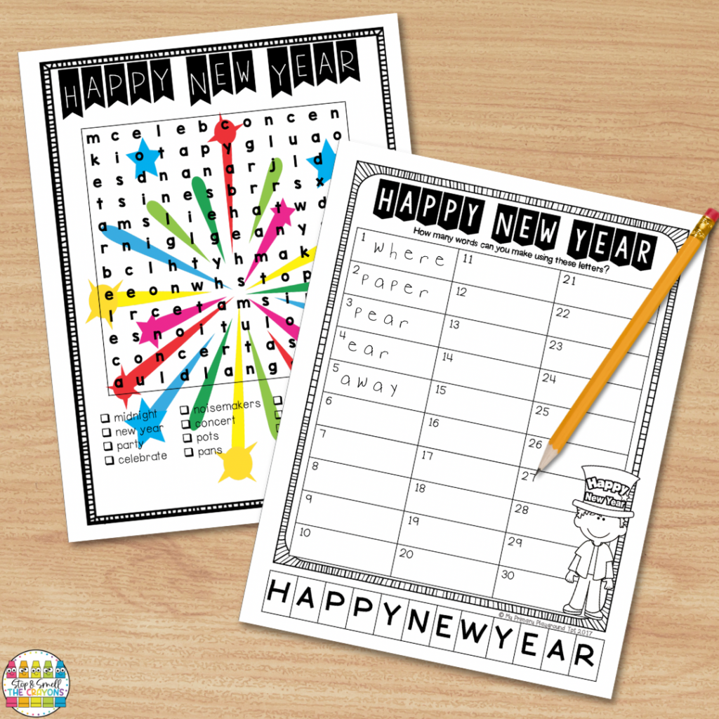 Use these fun New Year's activities and worksheets for jam packed January activities like these word search and word scramble worksheets.