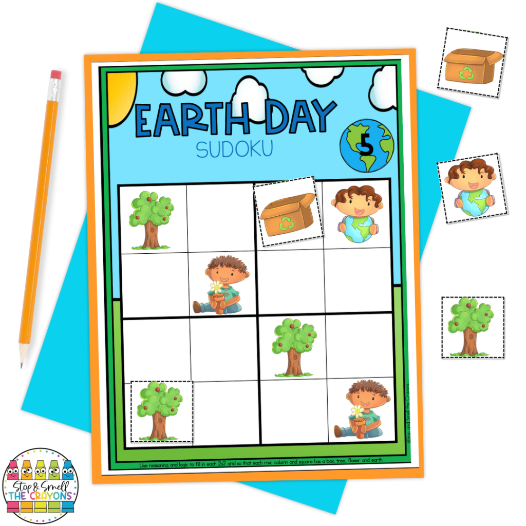 This image shows an Earth Day logic and reasoning puzzle that is perfect to use as one of your April Activities!