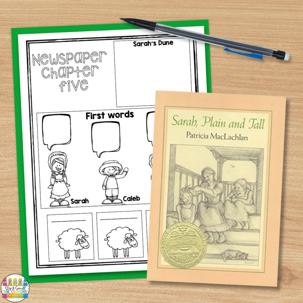 This image shows novel study activities for the book "Sarah Plain and Tall".