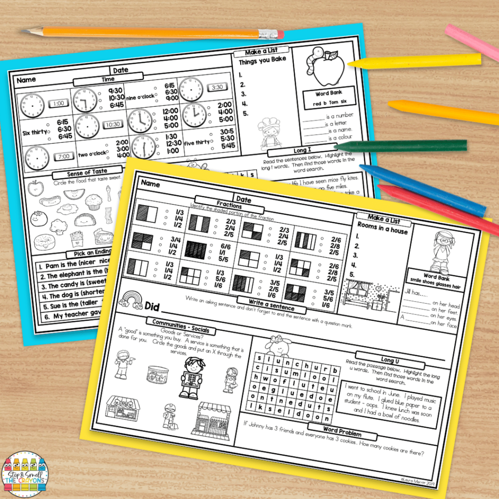 This image showcase May activities that are perfect for morning work time. The print and go worksheets feature reviews of math and literacy skills that students have been working on throughout the year.