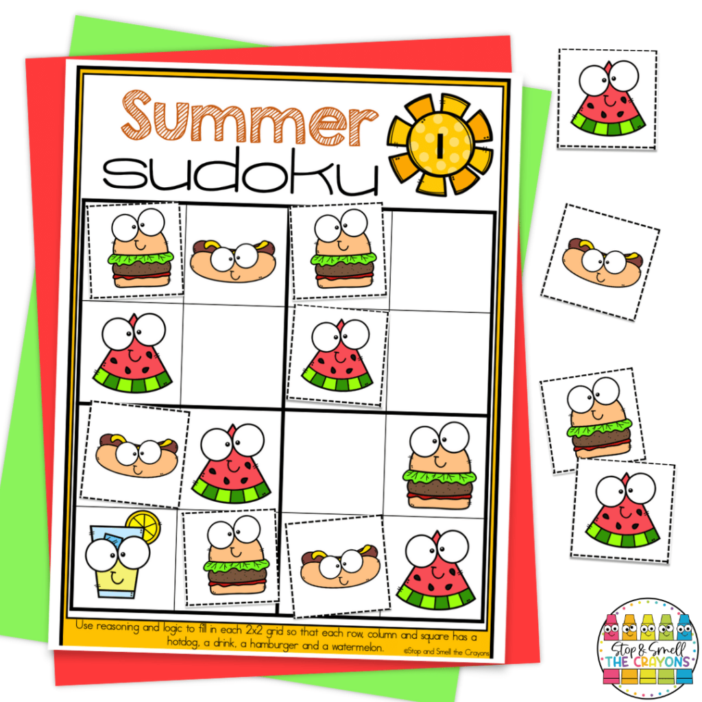 This image features a summer themed logic puzzle that you can add to your June activities.