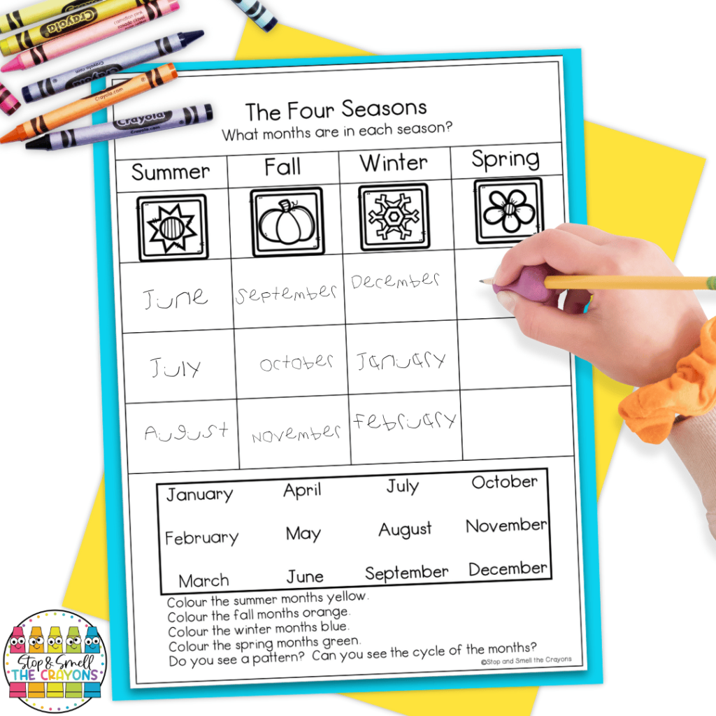 With the first grade science activity in this image, students will learn more about the seasons of the year.