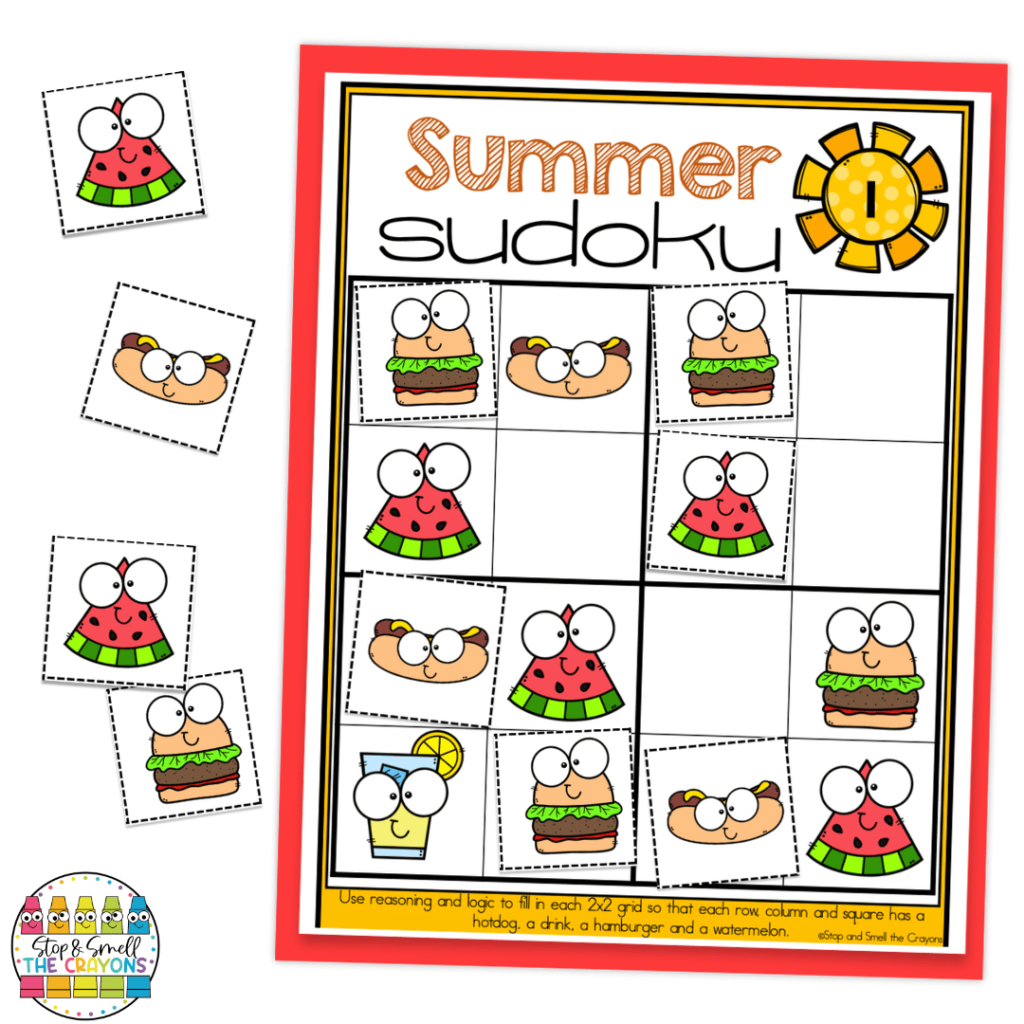 This image shows a summer sudoku puzzle that can be used as part of your July activities.