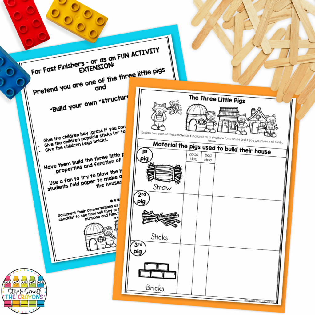 This image highlights a first grade science activity that will help students learn more about structures as they build their own structures.