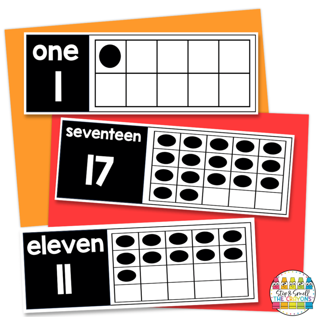 Reviewing numbers and ten frames are great August activities for the classroom and the ten frame posters in this image will help you do just that!