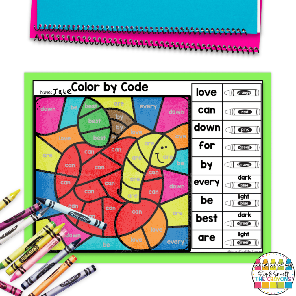 This image shows a color by code activity with a back to school theme that can be used at the beginning of the year.