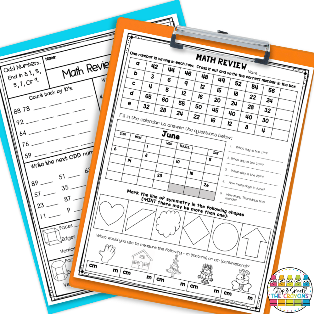 This image highlights second grade math reviews that are must-adds to your August activities!