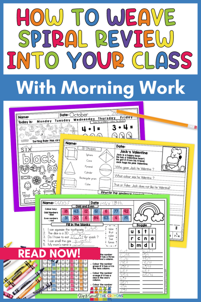 Want a simple way to weave spiral review into your classroom routine? In this post, I take you through how you can use first grade spiral review pages as morning work, so that your students are getting a daily review in math, literacy and more!