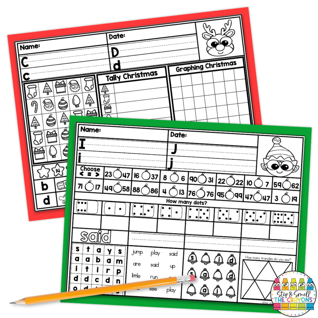 The December activities in this image are perfect for morning work and target math and literacy skills.