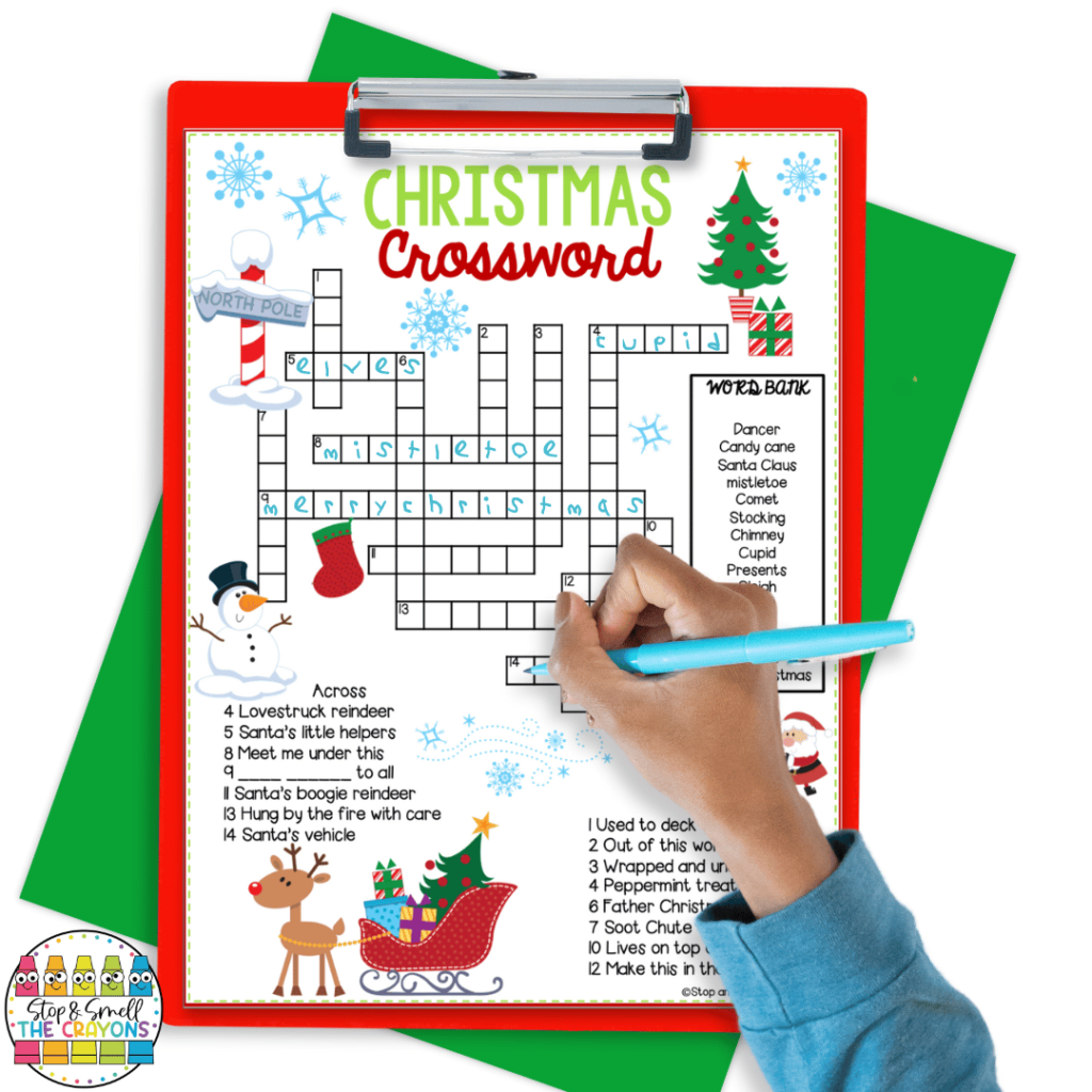 A Christmas crossword like the one in this image is a great December activity that students will enjoy.