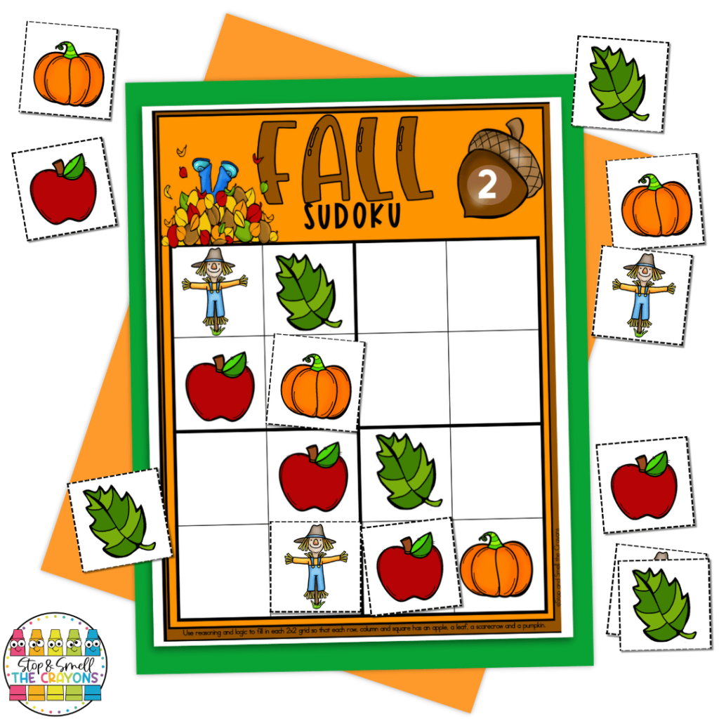 Fall Sudoko, as shown in this image, makes the perfect September activity, whether you use it as a brain break or part of a center.