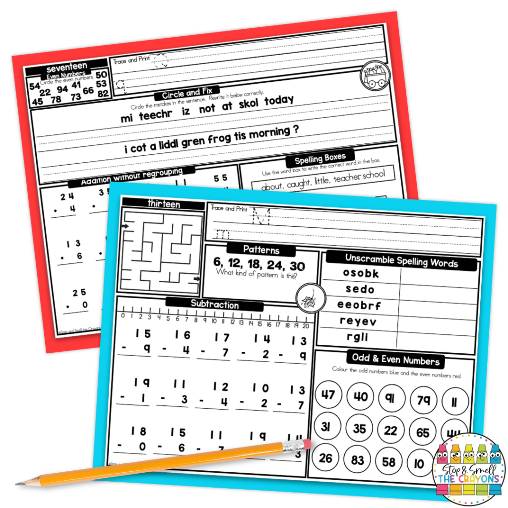 This image highlights review pages for 2nd grade. Use them as part of your September activities to review both literacy and math skills.