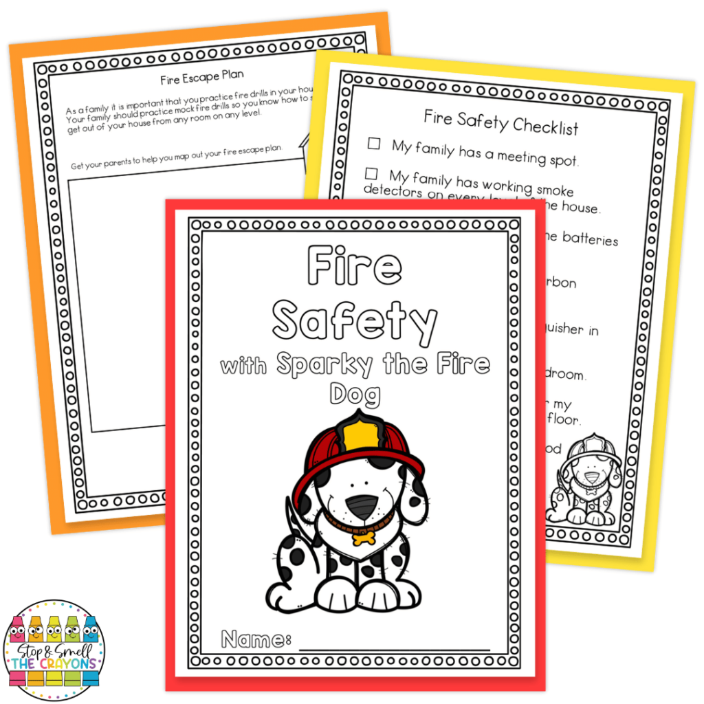 Teach about fire safety with the September activities in this image. Students can make a fire safety plan for their home and more using the worksheets shown.