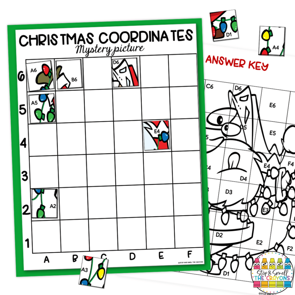 This image shows "Christmas Coordinates", a fun December activity that will have students practicing coordinates with a fun Christmas theme.