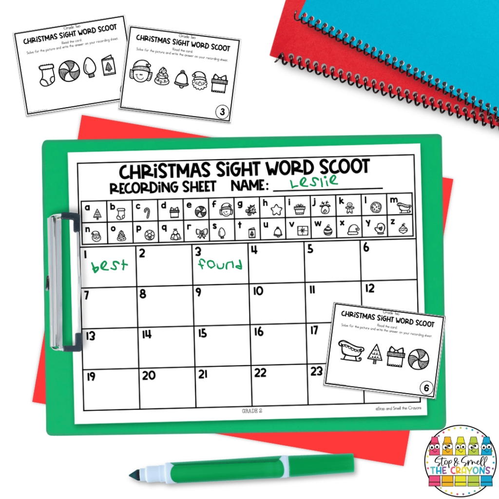 The Christmas Sight Word Scoot in this image is a great addition to your December activities as a center.