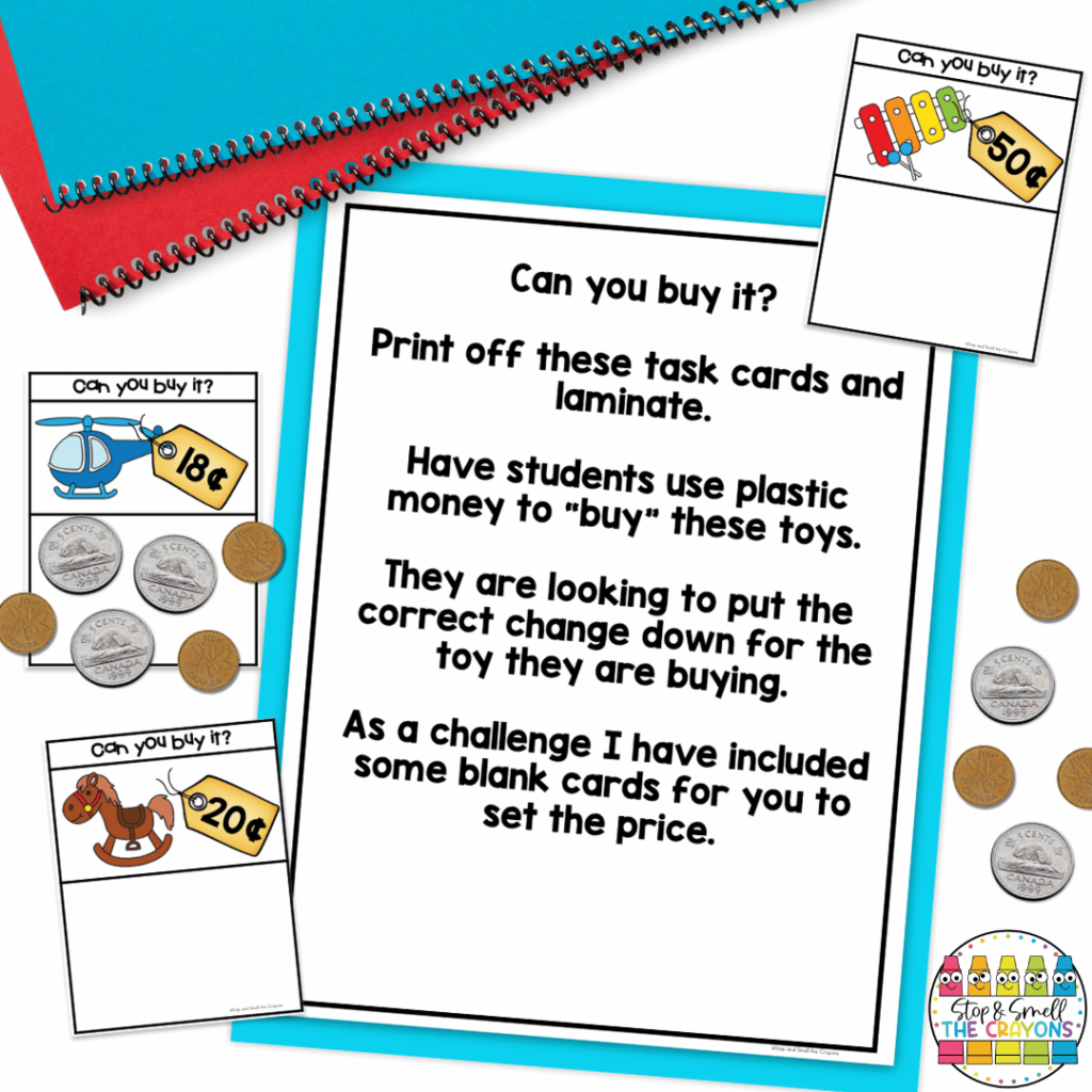 Students can practice counting money using the activity in this photo.