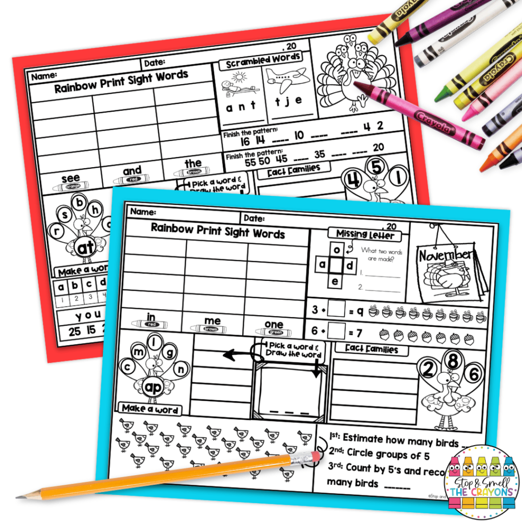 These November activities are perfect to use as morning work in lower elementary.