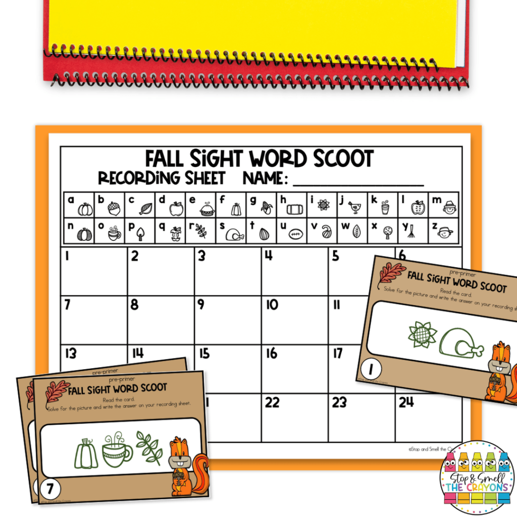 This image features a fall sight word scoot.