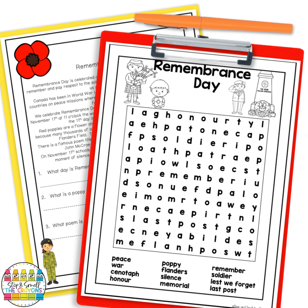 Celebrate Remembrance Day in the classroom with the resources in this image.