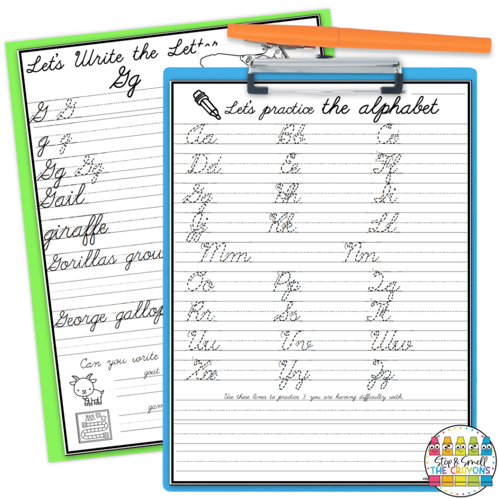 This image shows worksheets you can use when practicing handwriting.