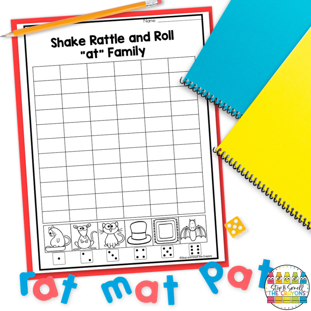 Students can roll, build and write cvc words using the resource in this image.