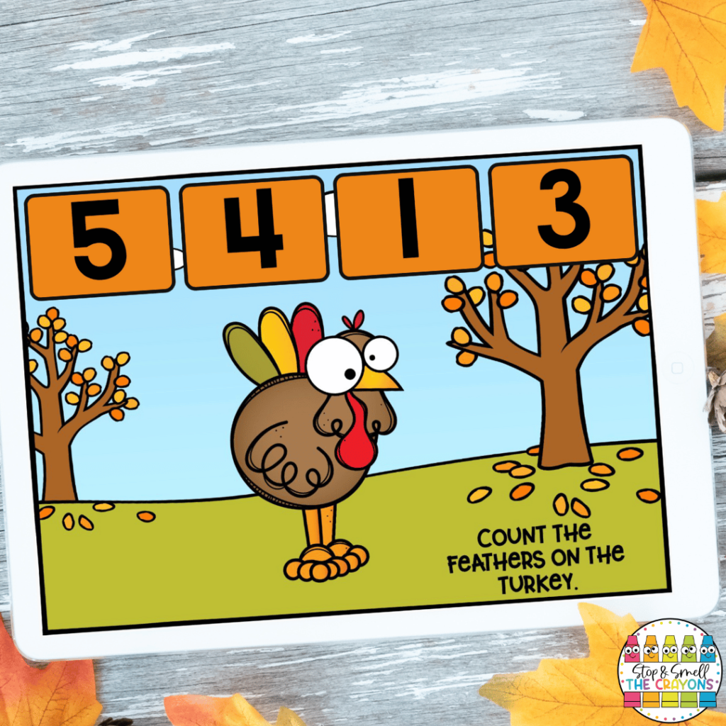 This image showcases counting boom cards, perfect for your November activities.