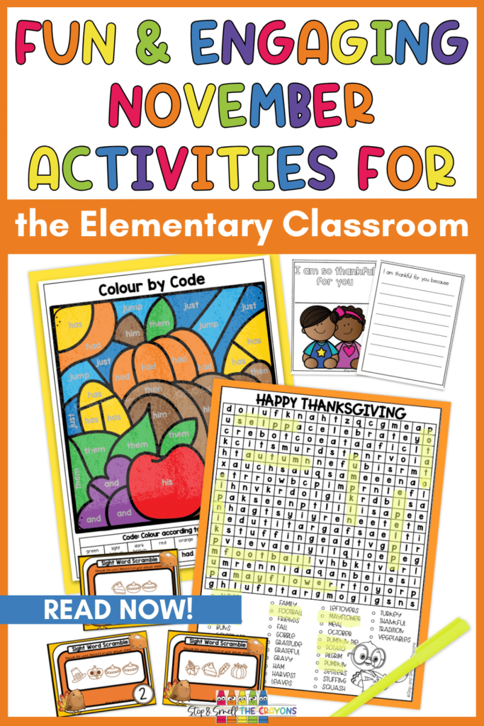 Celebrate holidays like Remembrance Day, Thanksgiving, and Sandwich Day using these fun and engaging November Activities. They are perfect for the elementary classroom, whether you are look for November morning work ideas, center activities or fun worksheets to use throughout the month.