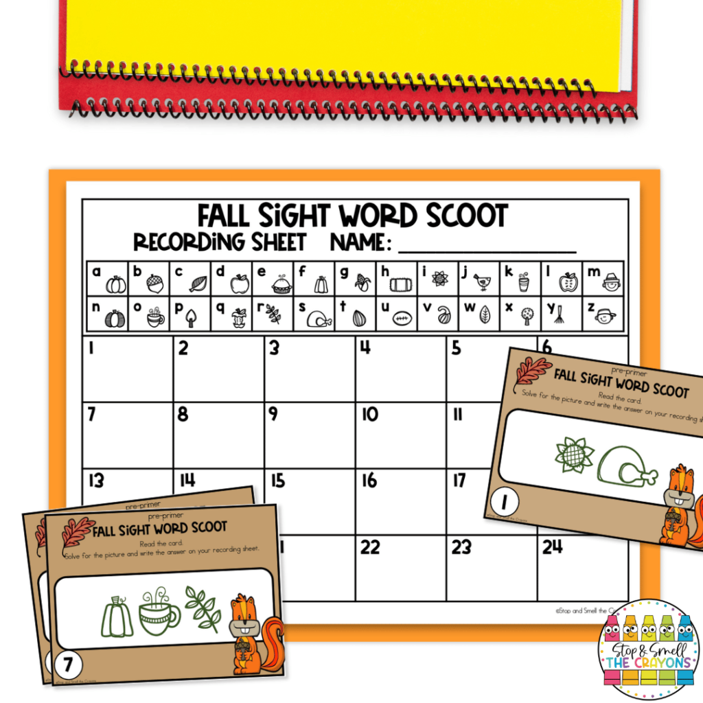 This sight word scoot activity has a fun fall theme and is a great no prep literacy center.