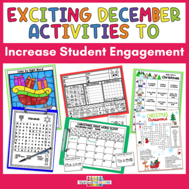 This image says, "Exciting December Activities for Students to Stay Engaged" and showcases some Christmas, Hanukah and Winter themed resources.