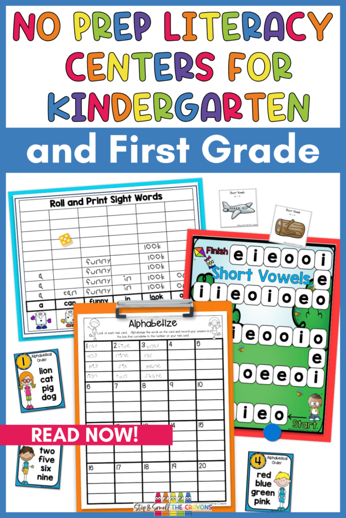 With these no prep literacy centers for kindergarten and first grade, students ill be able to practice skills like cvc words, sight words and letter recognition. There are even no prep center activities for practicing alphabetical order!