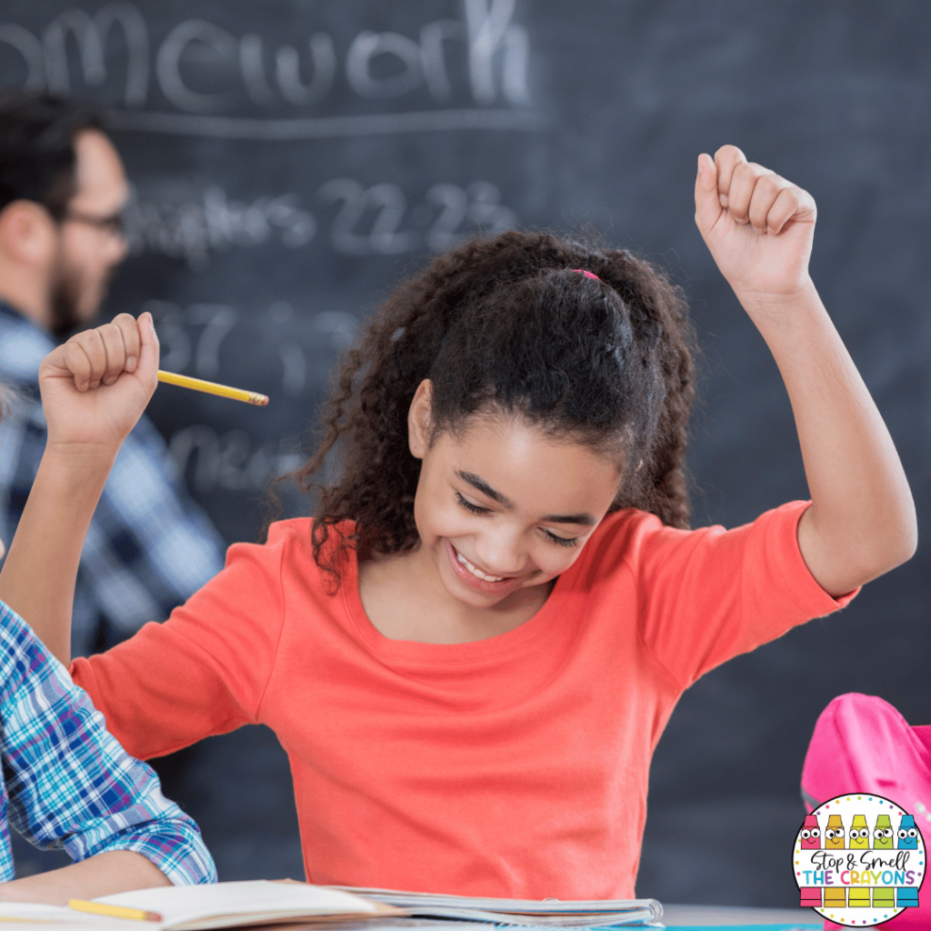 This image shows a student excited in the classroom.