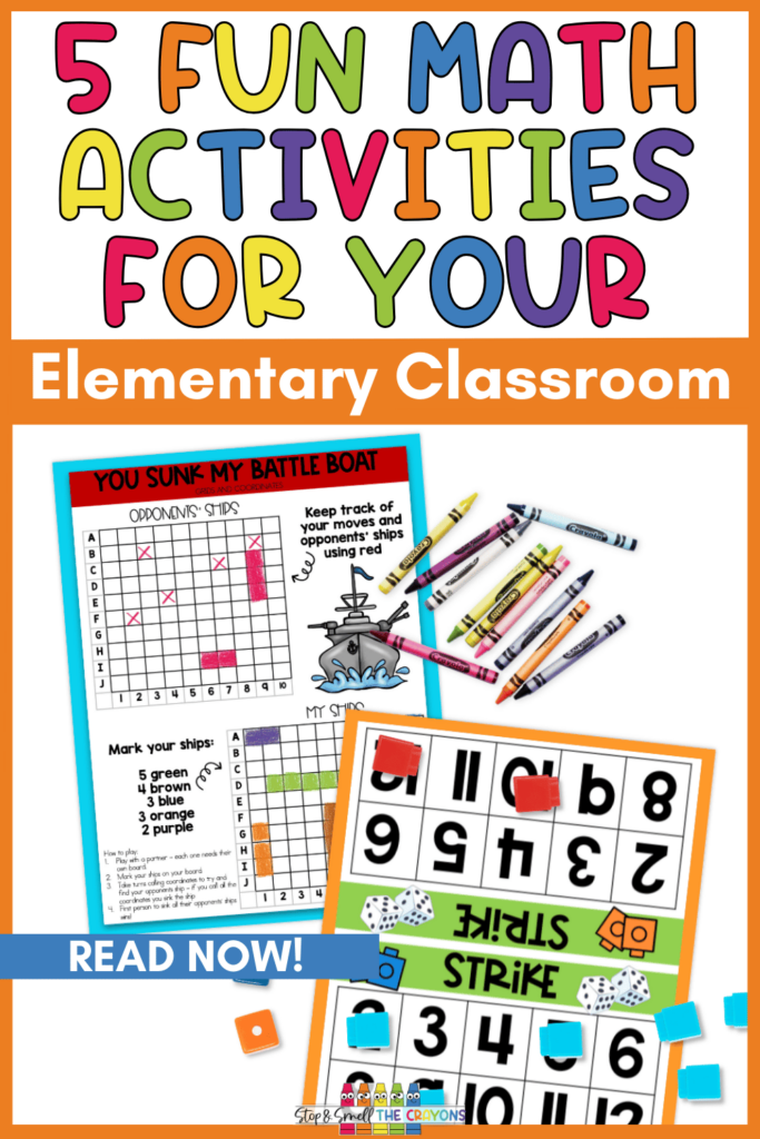 These 5 fun math activities for your elementary classroom will help you transform math skills like multiplication and decimals into fun and engaging games! Each of this activities is low prep for the teacher, and exciting for elementary students as they play games like battle boats, capture the square and more!